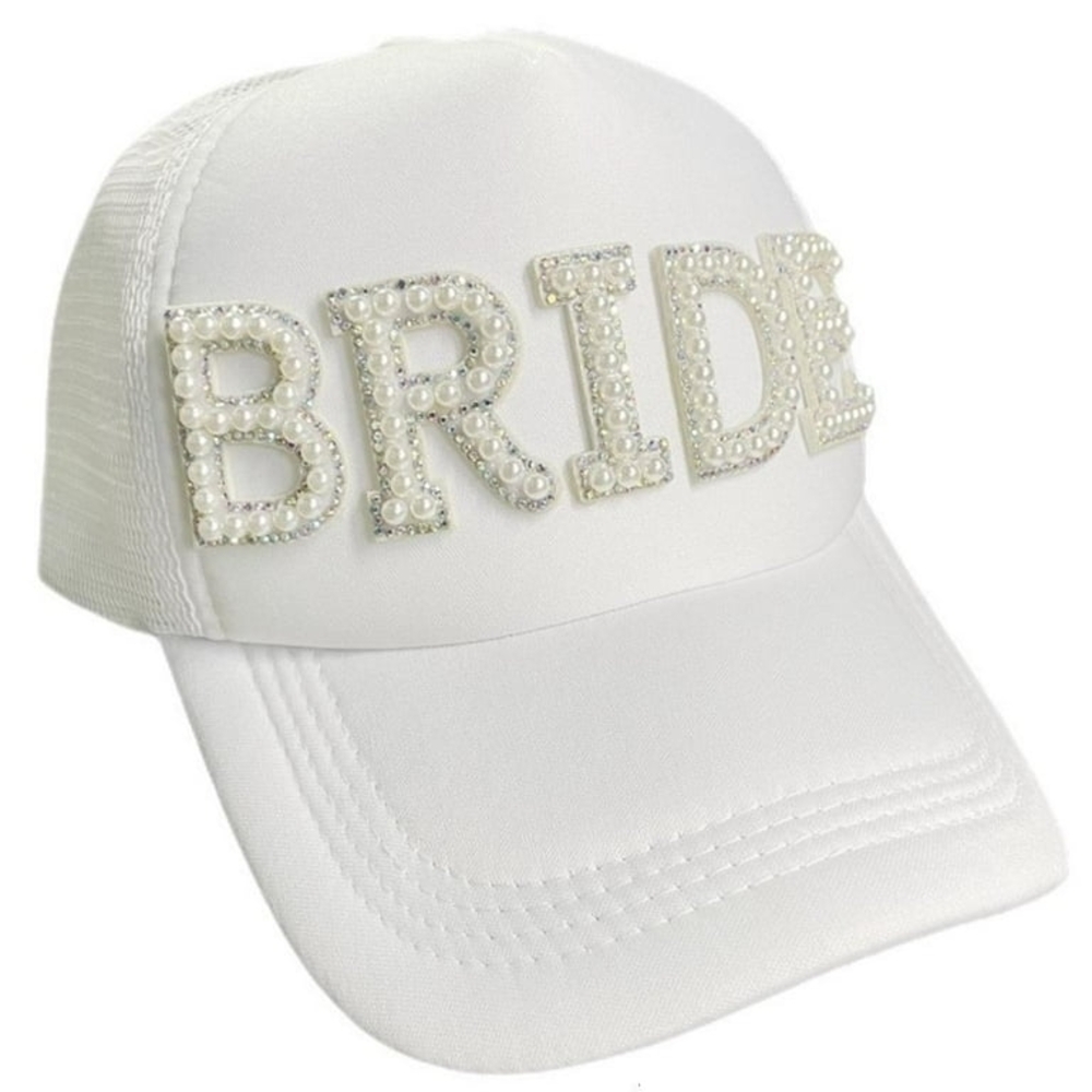 BRIDE Trucker Style Bling Hat Rhinestones & Pearls